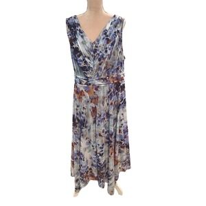 Simply Vera Wang Womens 2X Blue Watercolor Assymetric Sleeveless Midi Dress